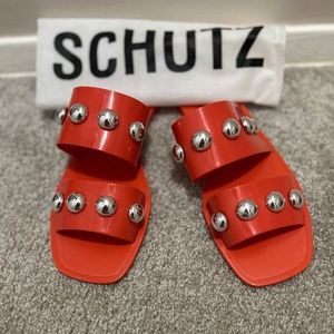 SCHUTZ "Jelly-Like" Orange "Lizzie" Sandals w/Silver domes Very Gently Used Sz9